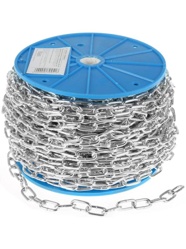 Цепь короткозвенная ТУНДРА krep, DIN766, диаметр 4 мм, сварная, оцинкованная, 50 м