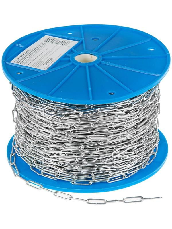 Цепь длиннозвенная ТУНДРА krep, DIN763, диаметр 2 мм, сварная, оцинкованная, 100 м