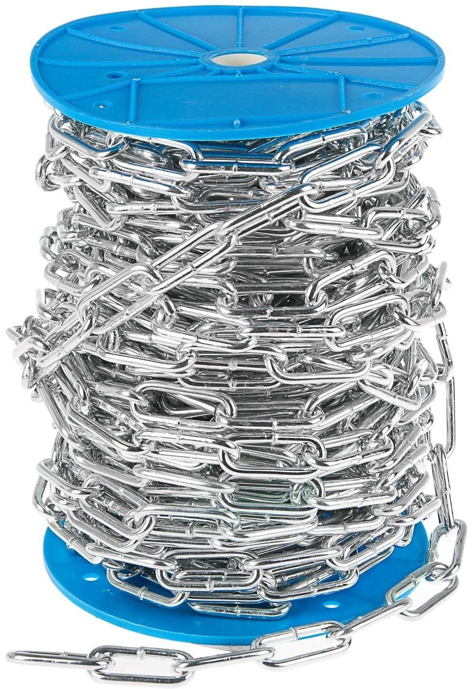 Цепь длиннозвенная ТУНДРА krep, DIN763, диаметр 6 мм, сварная, оцинкованная, 30 м