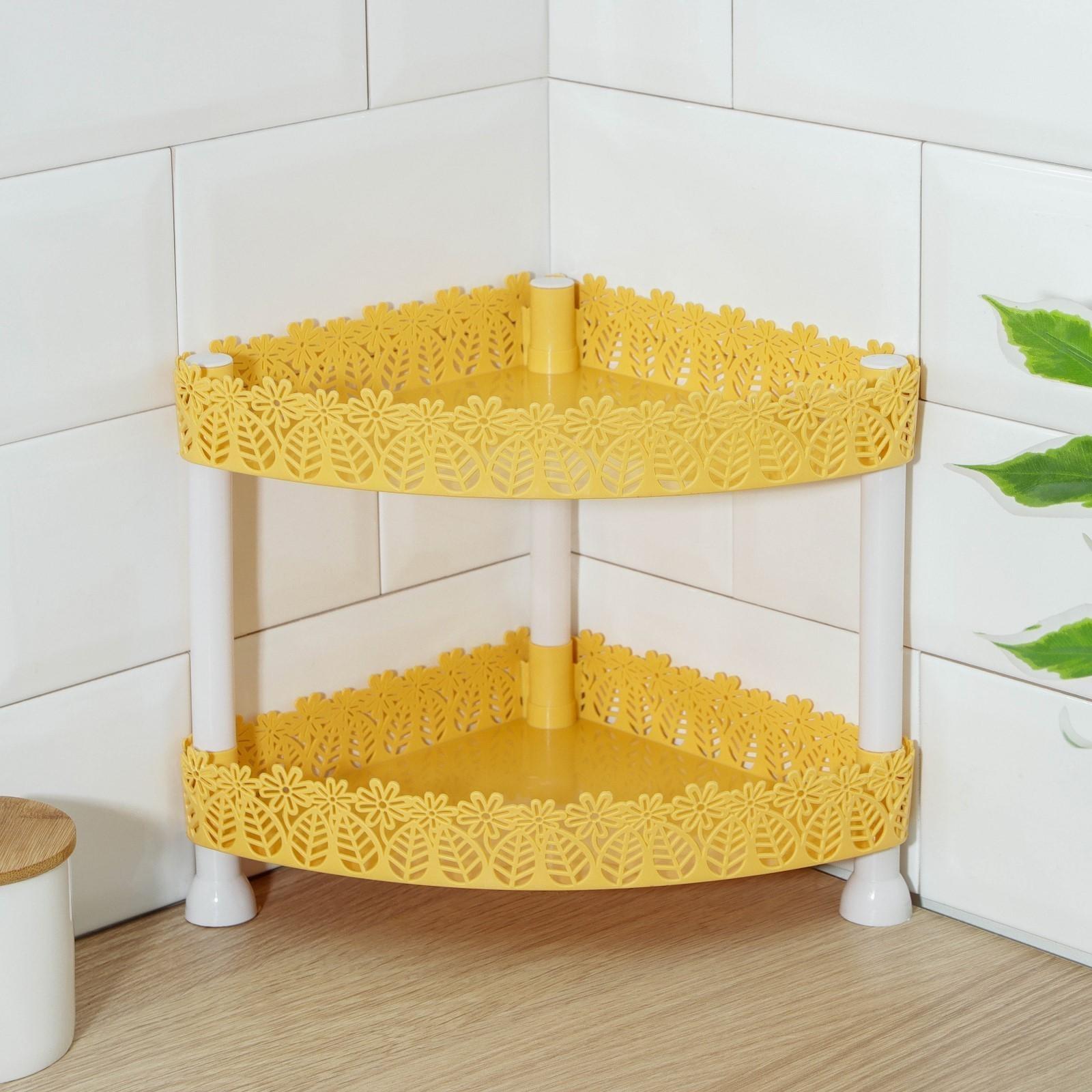 Этажерка угловая 2-х ярусная «Ромашки», 21×21×24 см, цвет МИКС