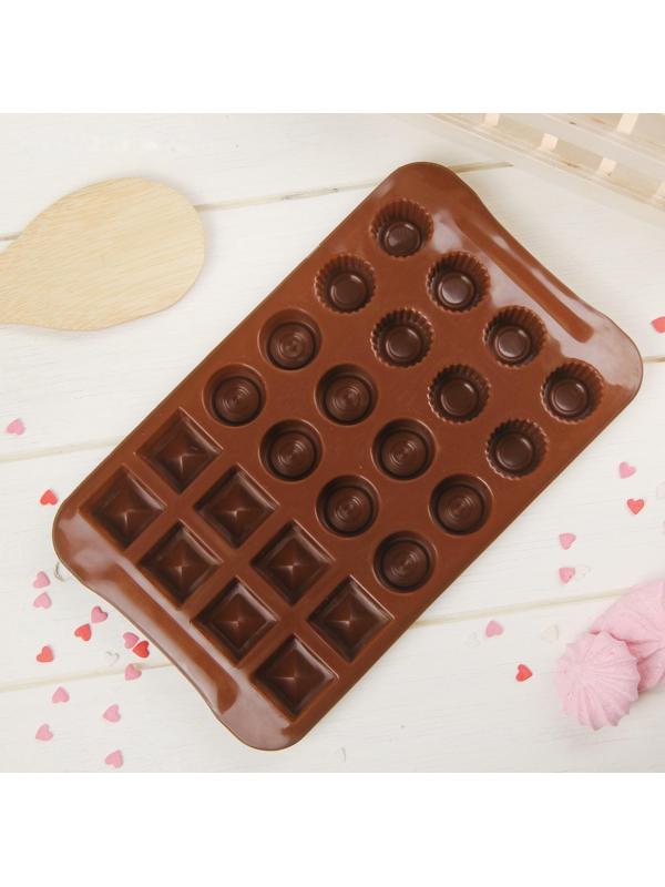 Форма для льда и шоколада Доляна «Коробка конфет», 23,2×13,8 см, 24 ячейки, цвет шоколадный