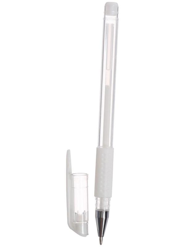 Ручка гелевая, 0.5 мм, белый, прозрачный корпус с резиновым держателем