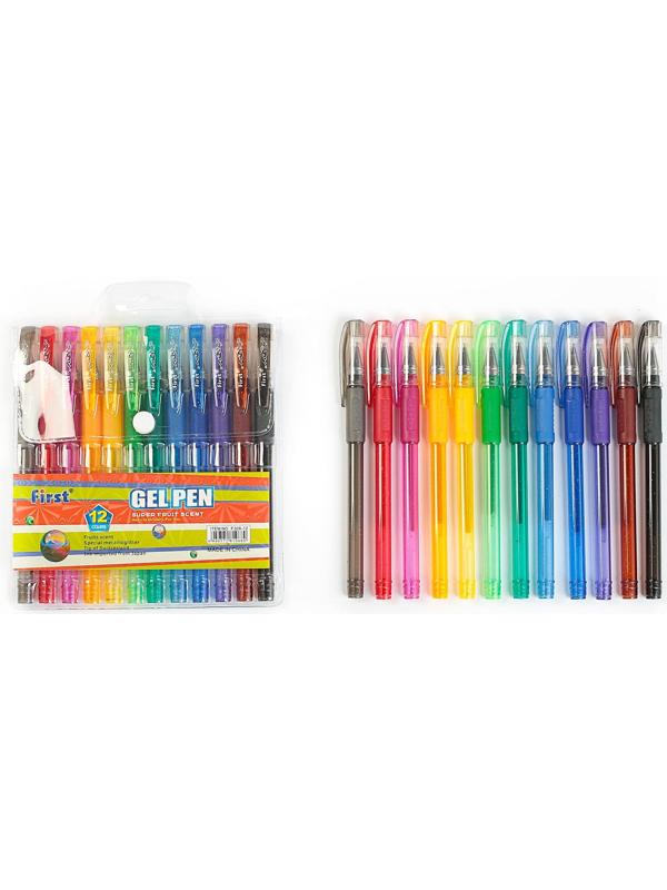 Набор гелевых ручек, 12 цветов, с блёстками, с резиновыми держателями, в блистере