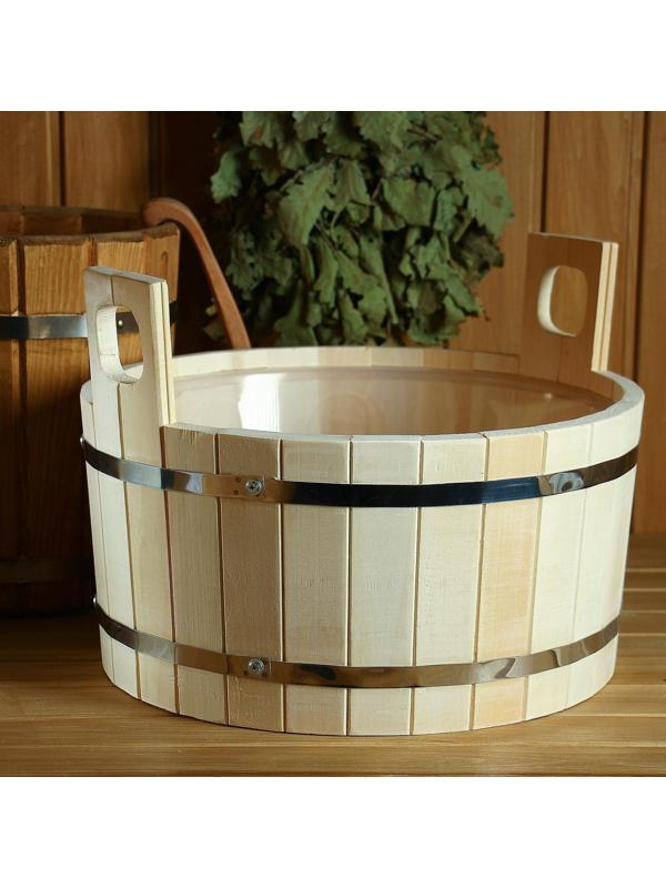 Шайка из липы, 15 л, круглая, пластиковая вставка, 