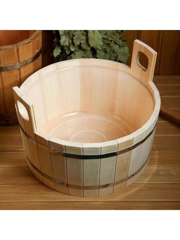 Шайка из липы, 15 л, круглая, пластиковая вставка, 