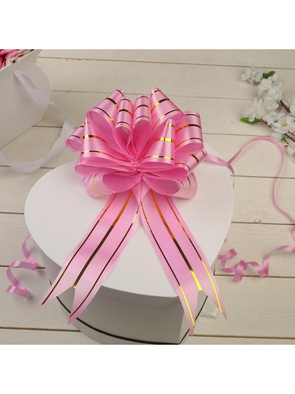 Бант-шар №4,5 три золотых полосы, ярко-розовый