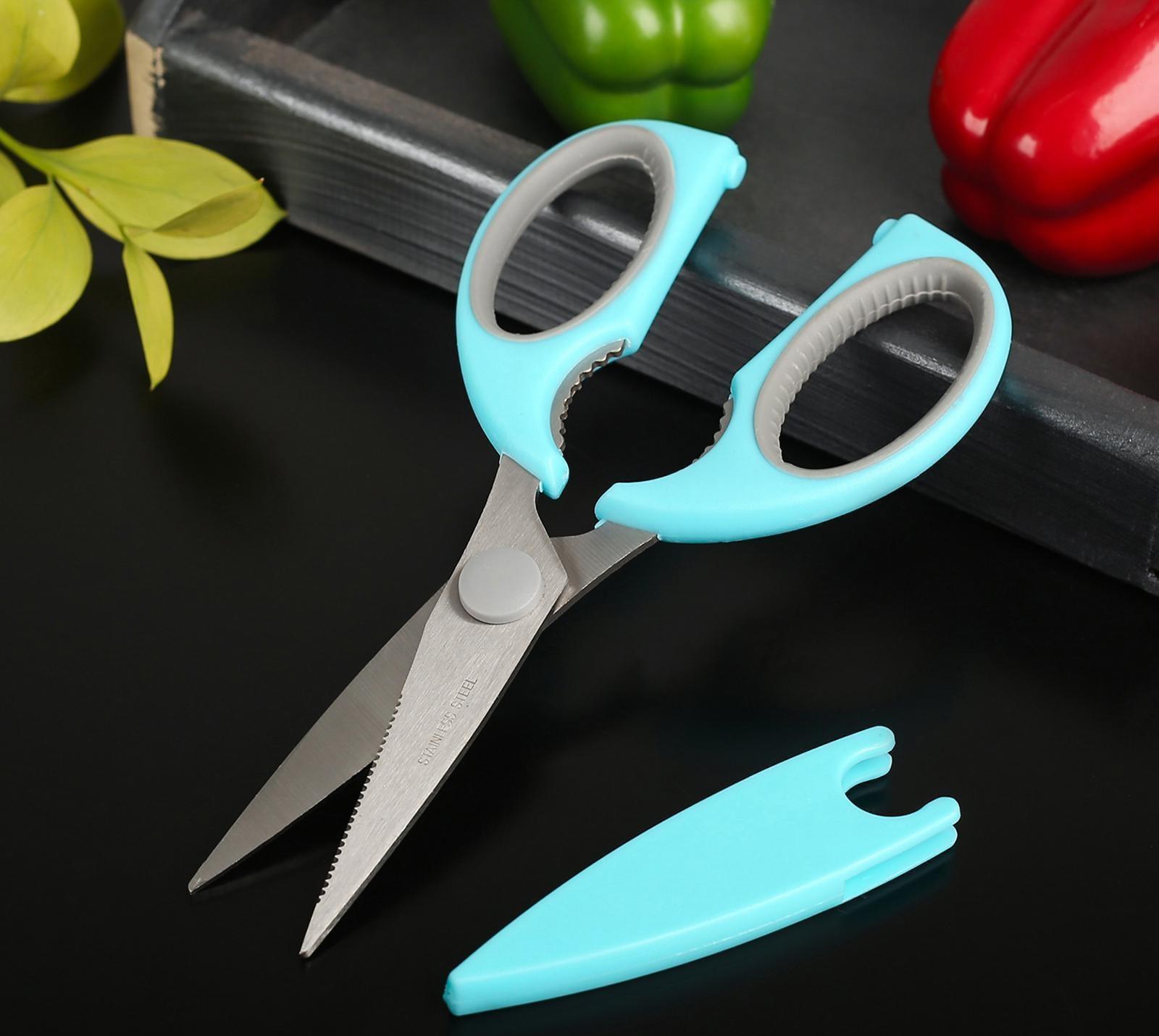 Ножницы кухонные Доляна «Эльба», 22 см, с чехлом для лезвий, цвет МИКС