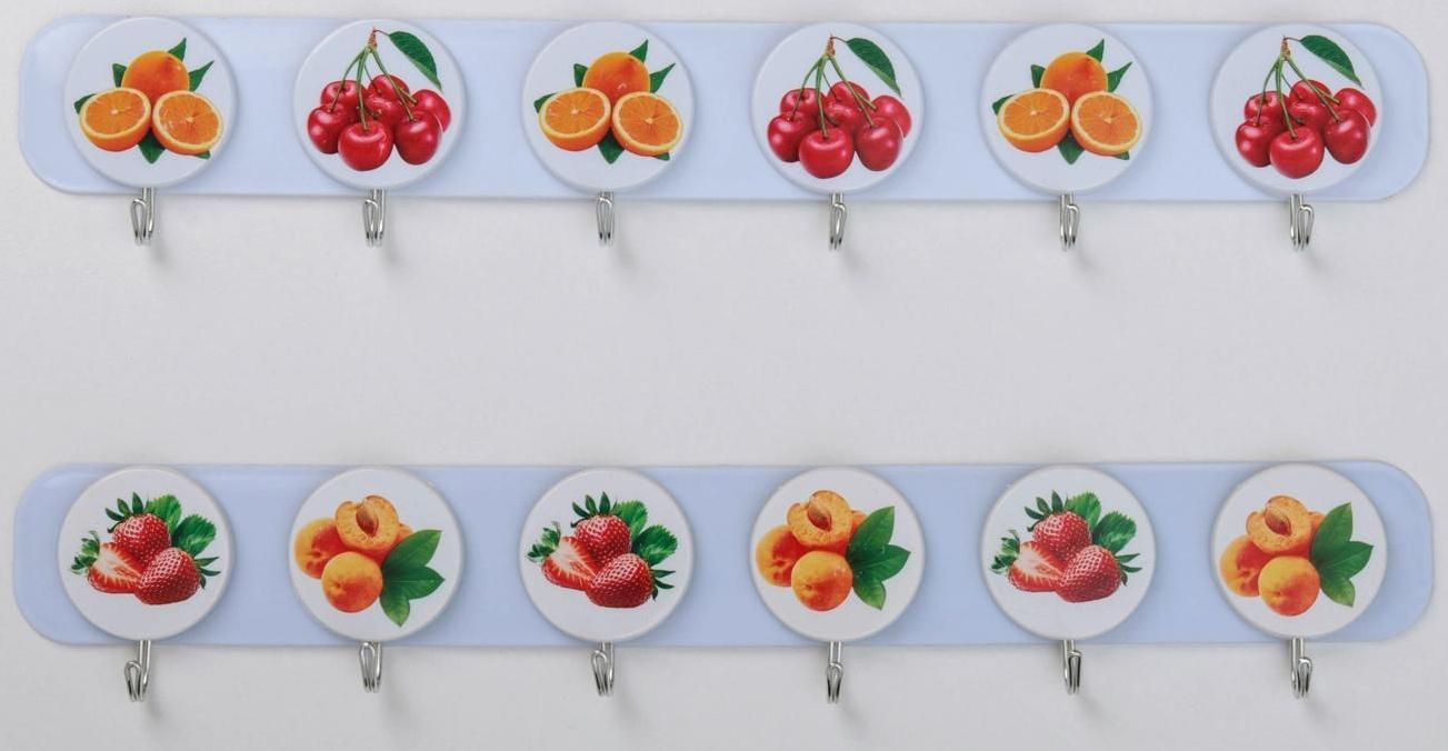 Вешалка настенная на 6 крючков «Фрукты», 37,5×2,5×7 см, цвет МИКС