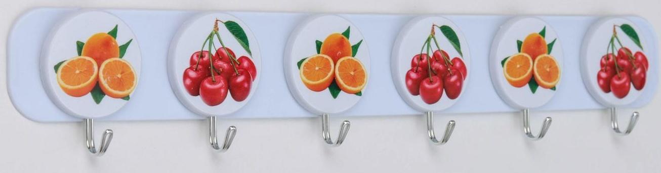 Вешалка настенная на 6 крючков «Фрукты», 37,5×2,5×7 см, цвет МИКС