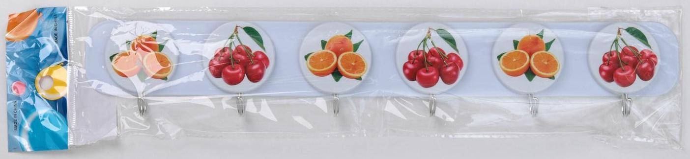 Вешалка настенная на 6 крючков «Фрукты», 37,5×2,5×7 см, цвет МИКС