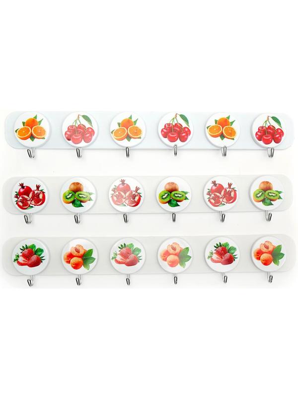 Вешалка настенная на 6 крючков «Фрукты», 37,5×2,5×7 см, цвет МИКС