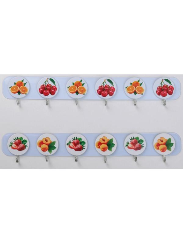 Вешалка настенная на 6 крючков «Фрукты», 37,5×2,5×7 см, цвет МИКС