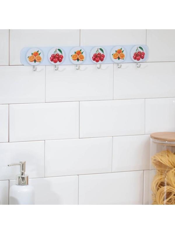 Вешалка настенная на 6 крючков «Фрукты», 37,5×2,5×7 см, цвет МИКС