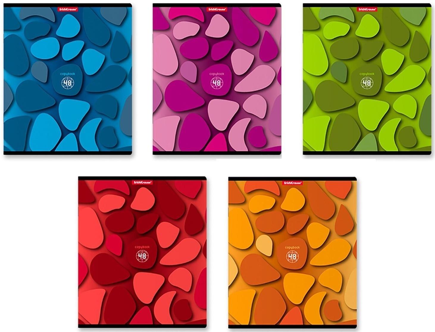 Тетрадь 48 листов в клетку ErichKrause Color Stones, обложка мелованный картон, выборочный УФ-лак, блок офсет, белизна 100% / Микс 5 шт.