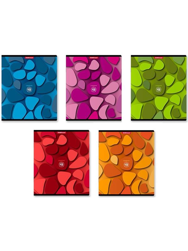 Тетрадь 48 листов в клетку ErichKrause Color Stones, обложка мелованный картон, выборочный УФ-лак, блок офсет, белизна 100% / Микс 5 шт.