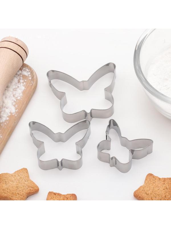 Набор форм для вырезания печенья «Бабочка», 7,5×6 см, 3 шт, цвет хромированный