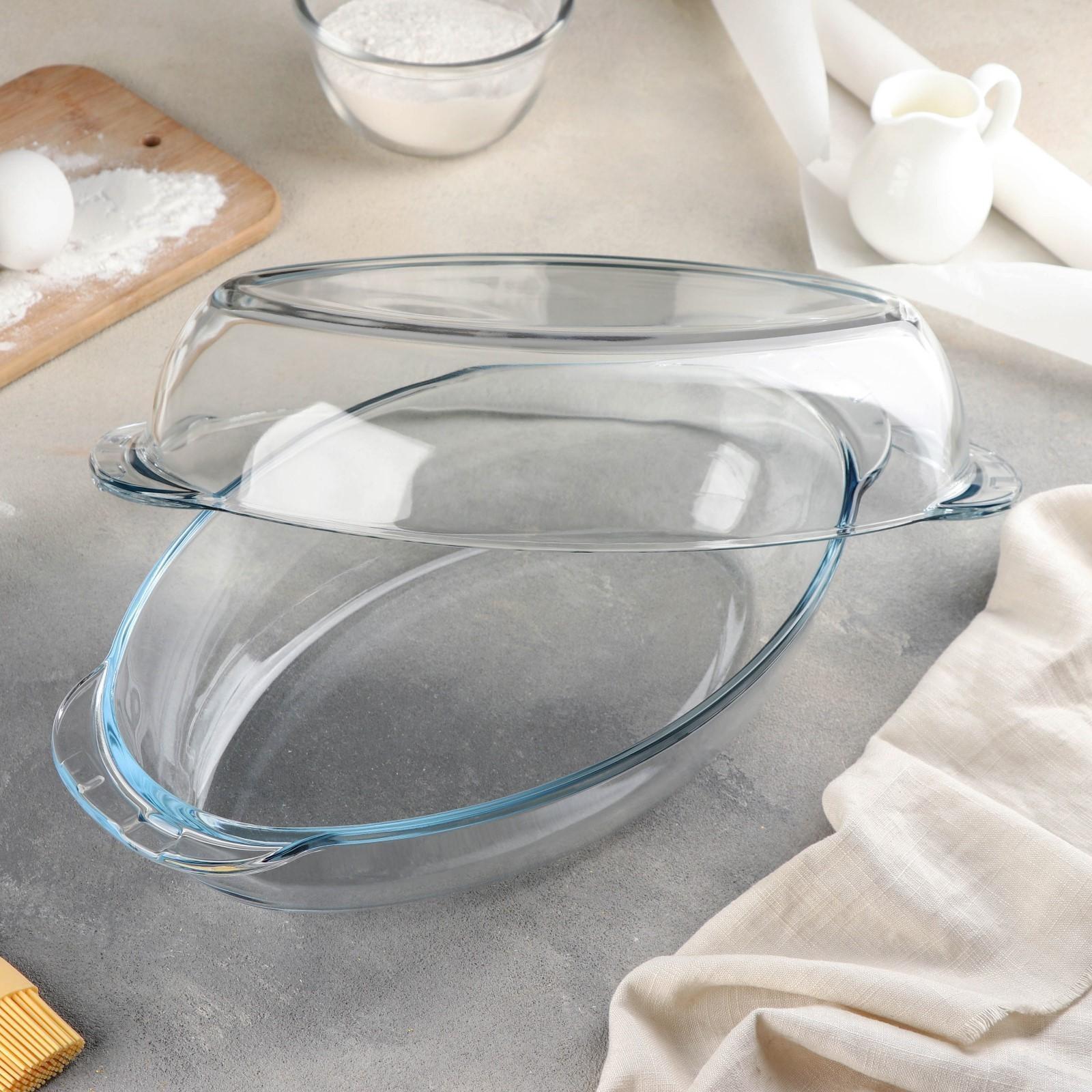 Утятница овальная из жаропрочного стекла Borcam, 2 л, с крышкой-формой для запекания