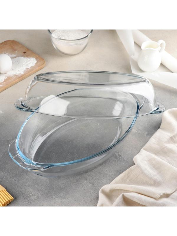 Утятница овальная из жаропрочного стекла Borcam, 2 л, с крышкой-формой для запекания