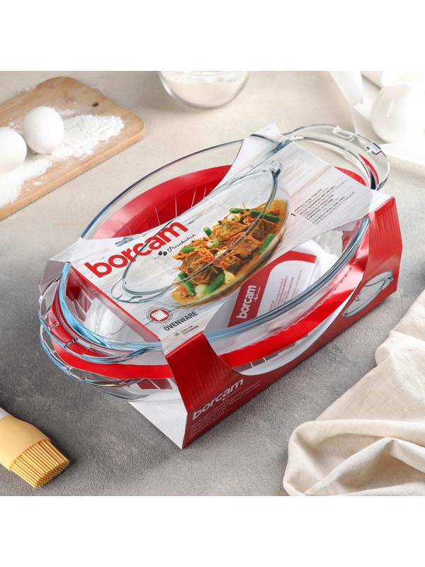 Утятница овальная из жаропрочного стекла Borcam, 2 л, с крышкой-формой для запекания