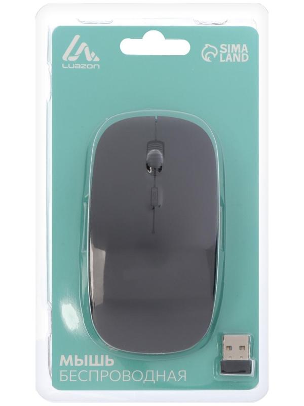 Мышь LuazON MB-1.0, беспроводная, оптическая, 1600 dpi, USB, чёрная