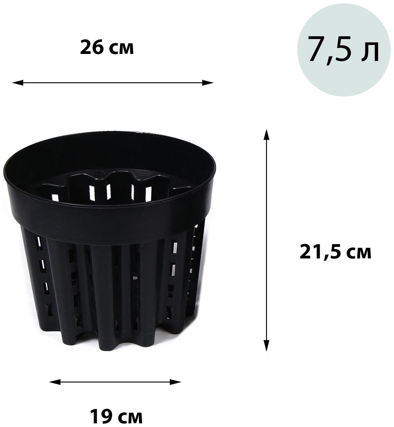 Горшок для рассады, 7.5 л, 26 × 26 × 21,5 см, чёрный