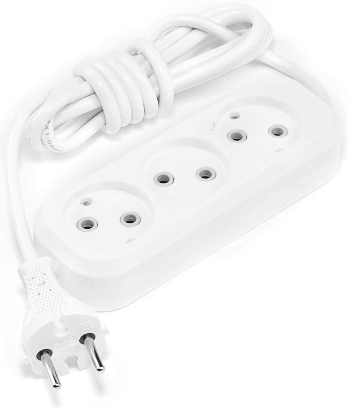 Удлинитель Smartbuy, 3 розетки, 2 м, 10 А, 2200 Вт, ПВС 2х1 мм2, без з/к, белый