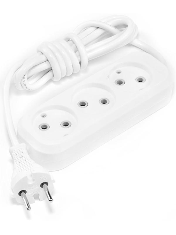 Удлинитель Smartbuy, 3 розетки, 2 м, 10 А, 2200 Вт, ПВС 2х1 мм2, без з/к, белый