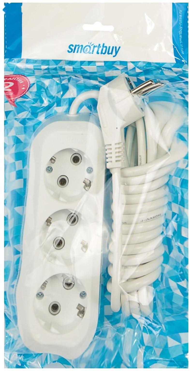 Удлинитель Smartbuy, 3 розетки, 3 м, 16 А, 3500 Вт, ПВС 3х1 мм2, с з/к, белый