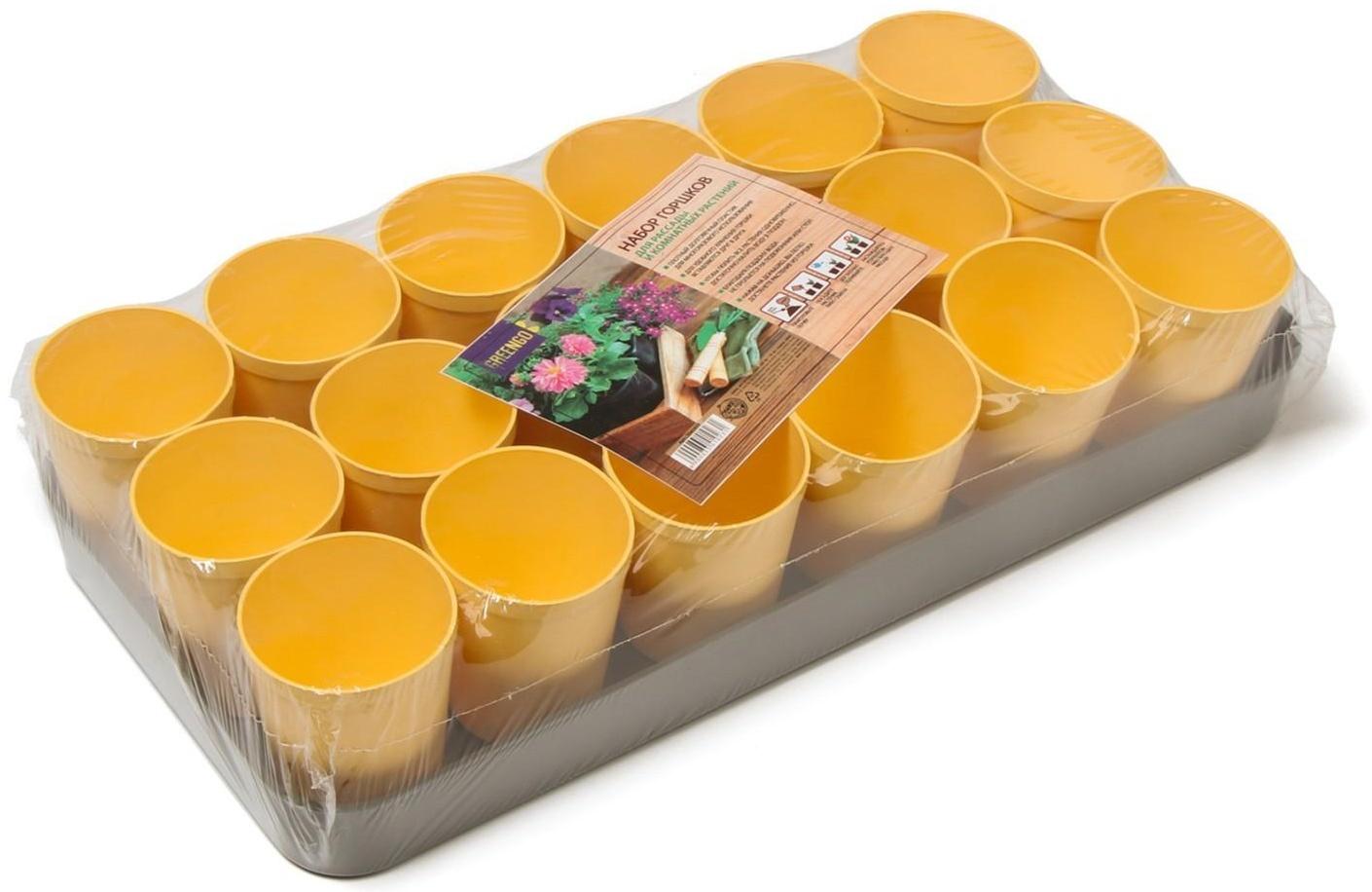 Набор для рассады: стаканы по 250 мл (18 шт.), поддон 40 × 20 см, цвет МИКС, Greengo