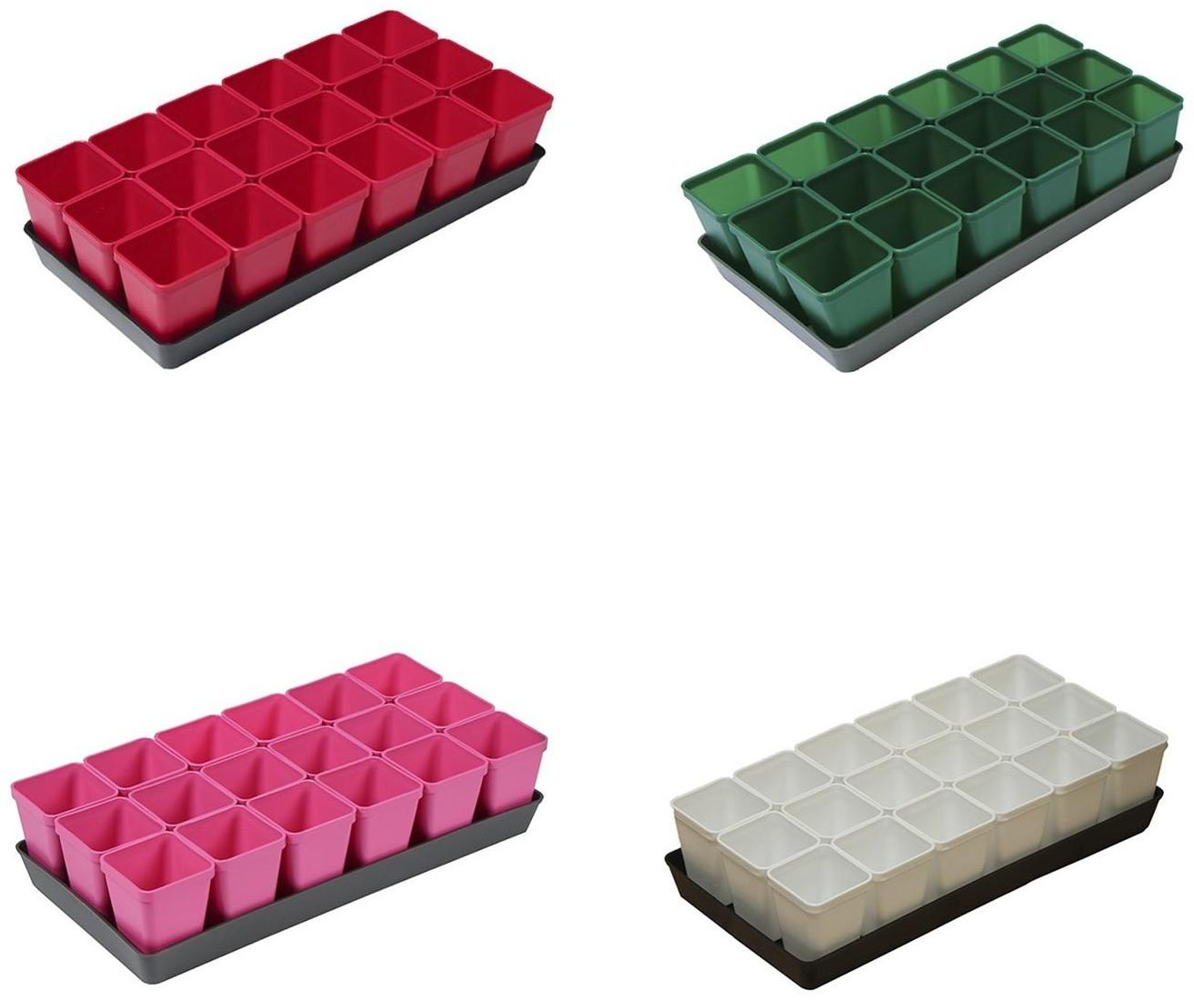 Набор для рассады: стаканы по 200 мл (18 шт.), поддон 36,5 × 17 см, цвет МИКС, Greengo