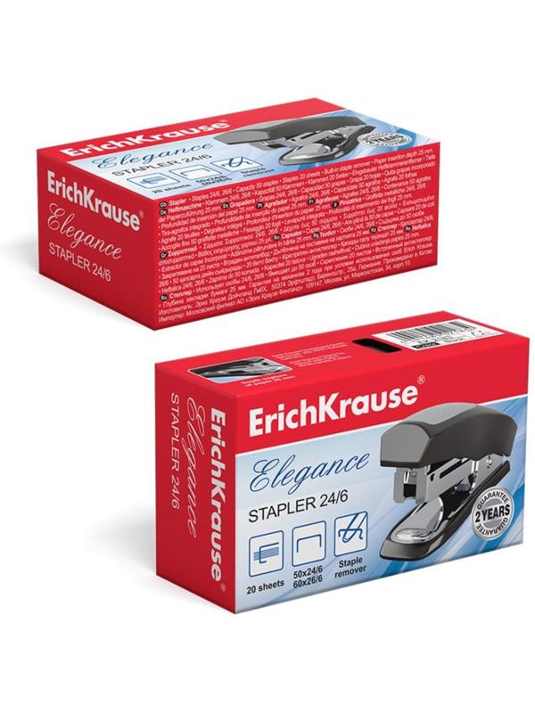 Степлер ErichKrause Elegance mini, № 24/6, 26/6, до 20 листов, микс