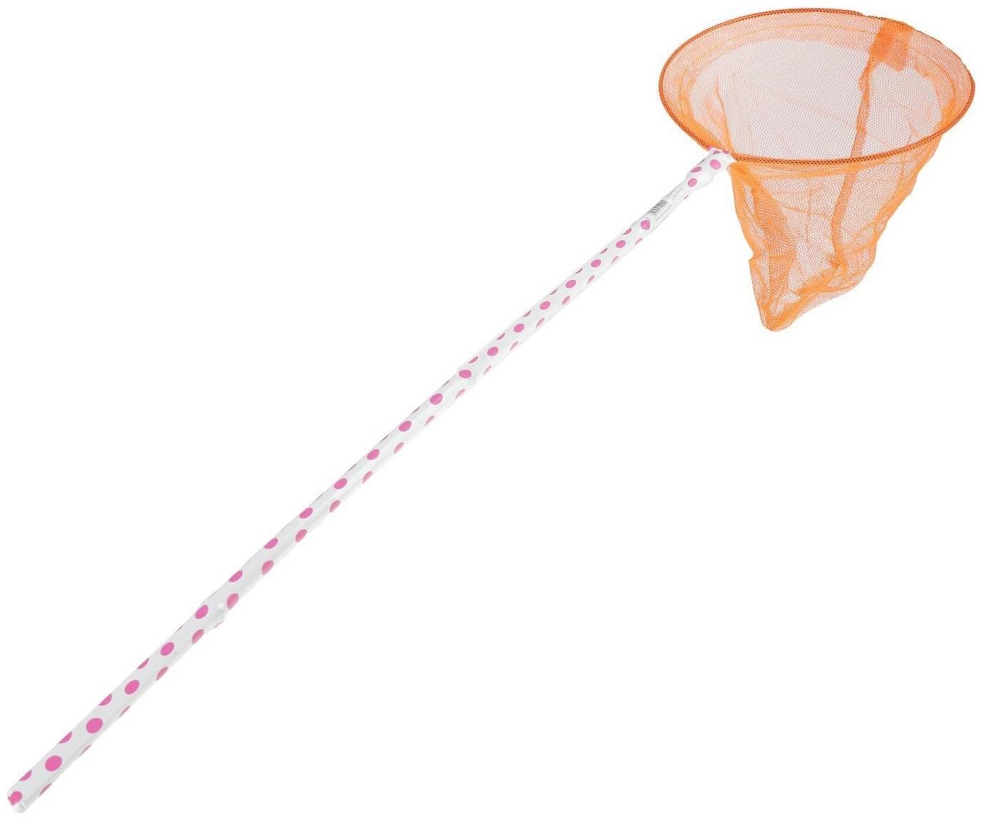 Сачок детский, бамбуковая ручка в горох 60 см, d=20 см, цвета МИКС