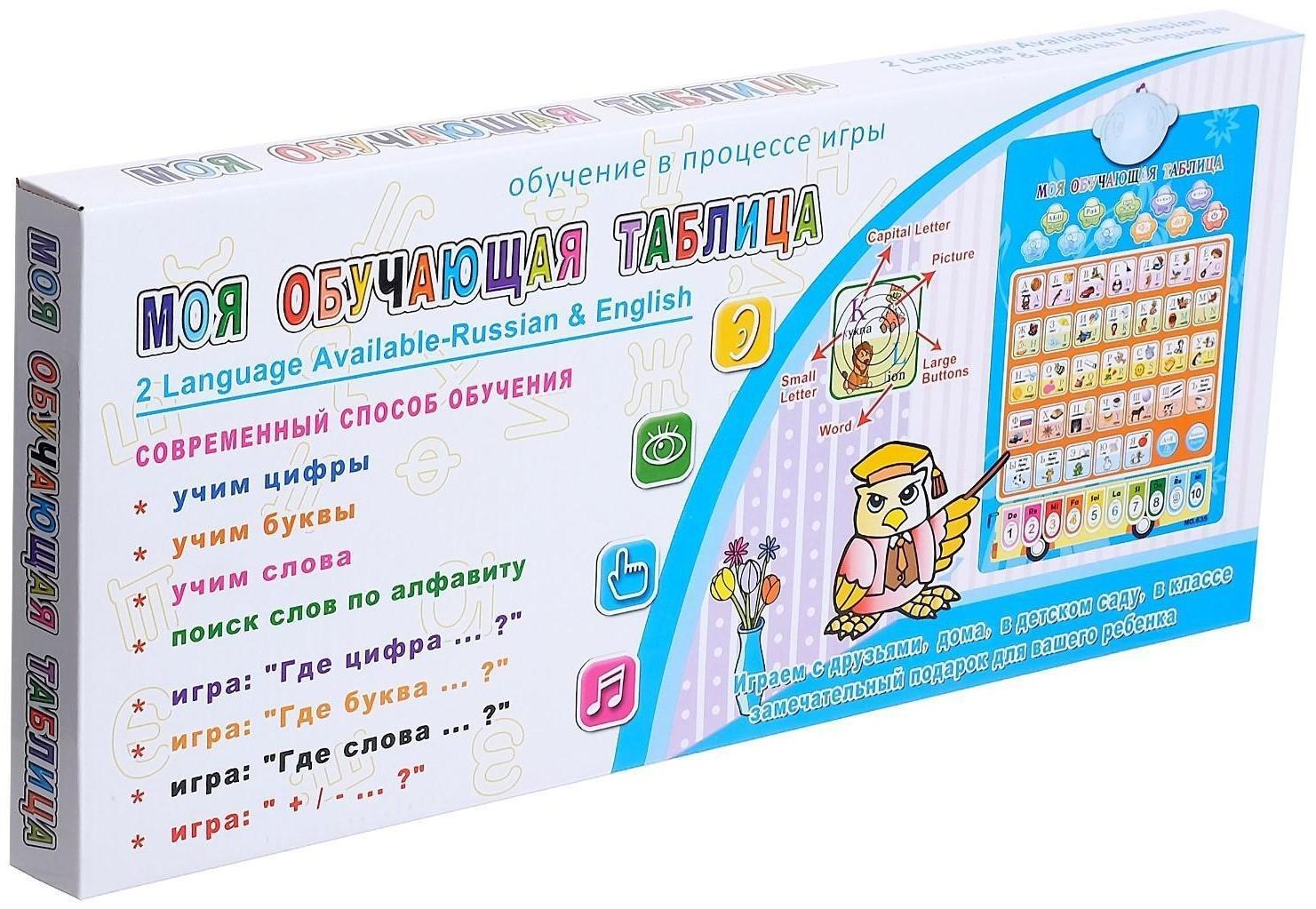 Плакат обучающий «Азбука», 7 функций, 2 языка, работает от батареек