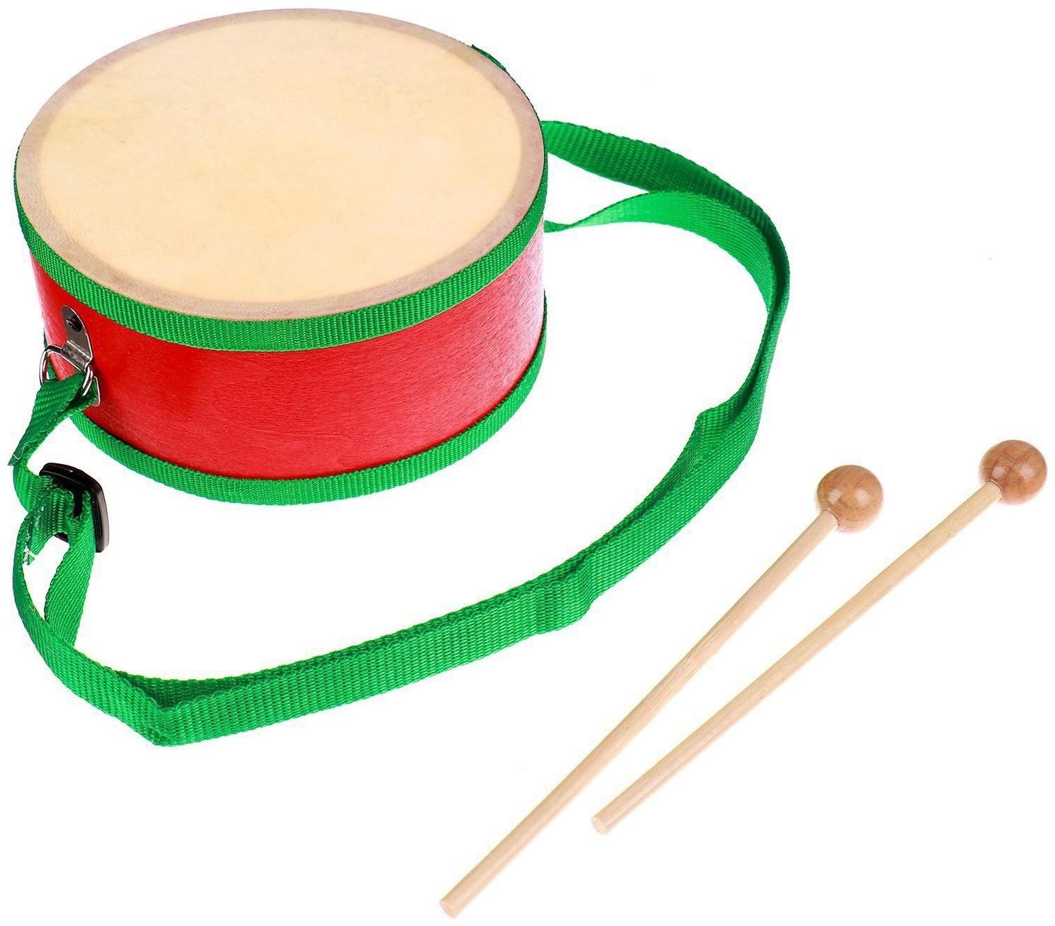 Игрушечный барабан, с палочками, на ленте, бумажная мембрана, размер: 15 × 15 × 7 см