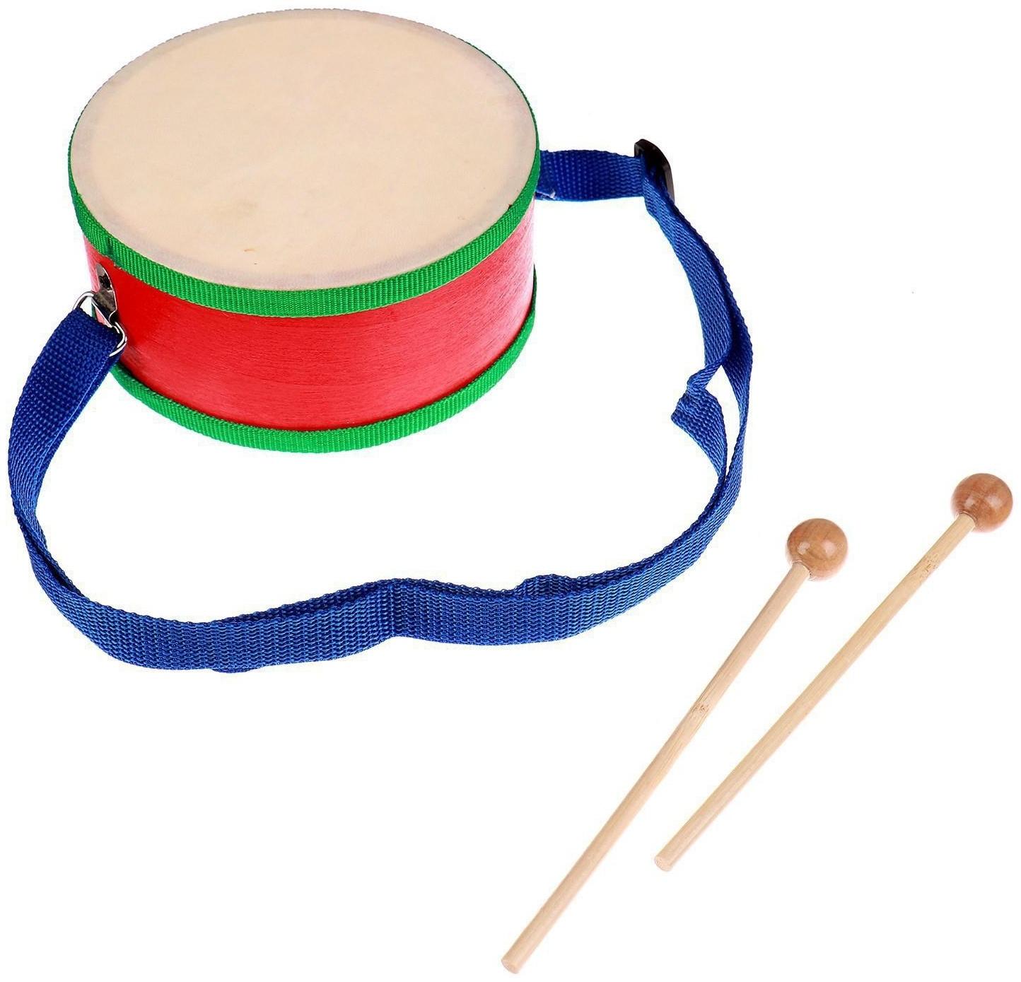 Игрушечный барабан, с палочками, на ленте, бумажная мембрана, размер: 15 × 15 × 7 см