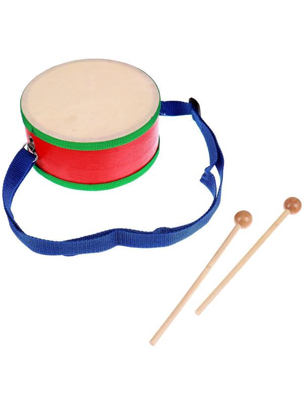 Игрушечный барабан, с палочками, на ленте, бумажная мембрана, размер: 15 × 15 × 7 см