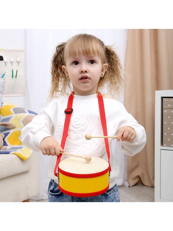 Игрушечный барабан, с палочками, на ленте, бумажная мембрана, размер: 15 × 15 × 7 см