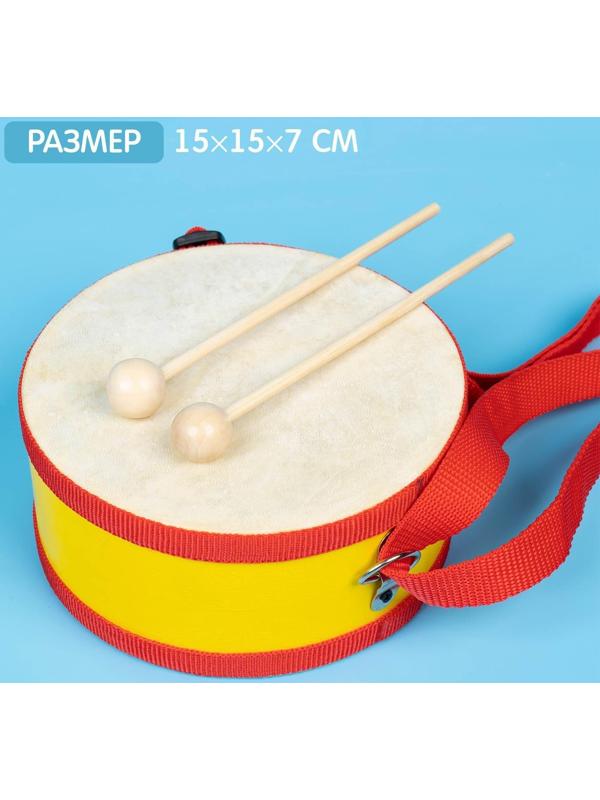 Игрушечный барабан, с палочками, на ленте, бумажная мембрана, размер: 15 × 15 × 7 см