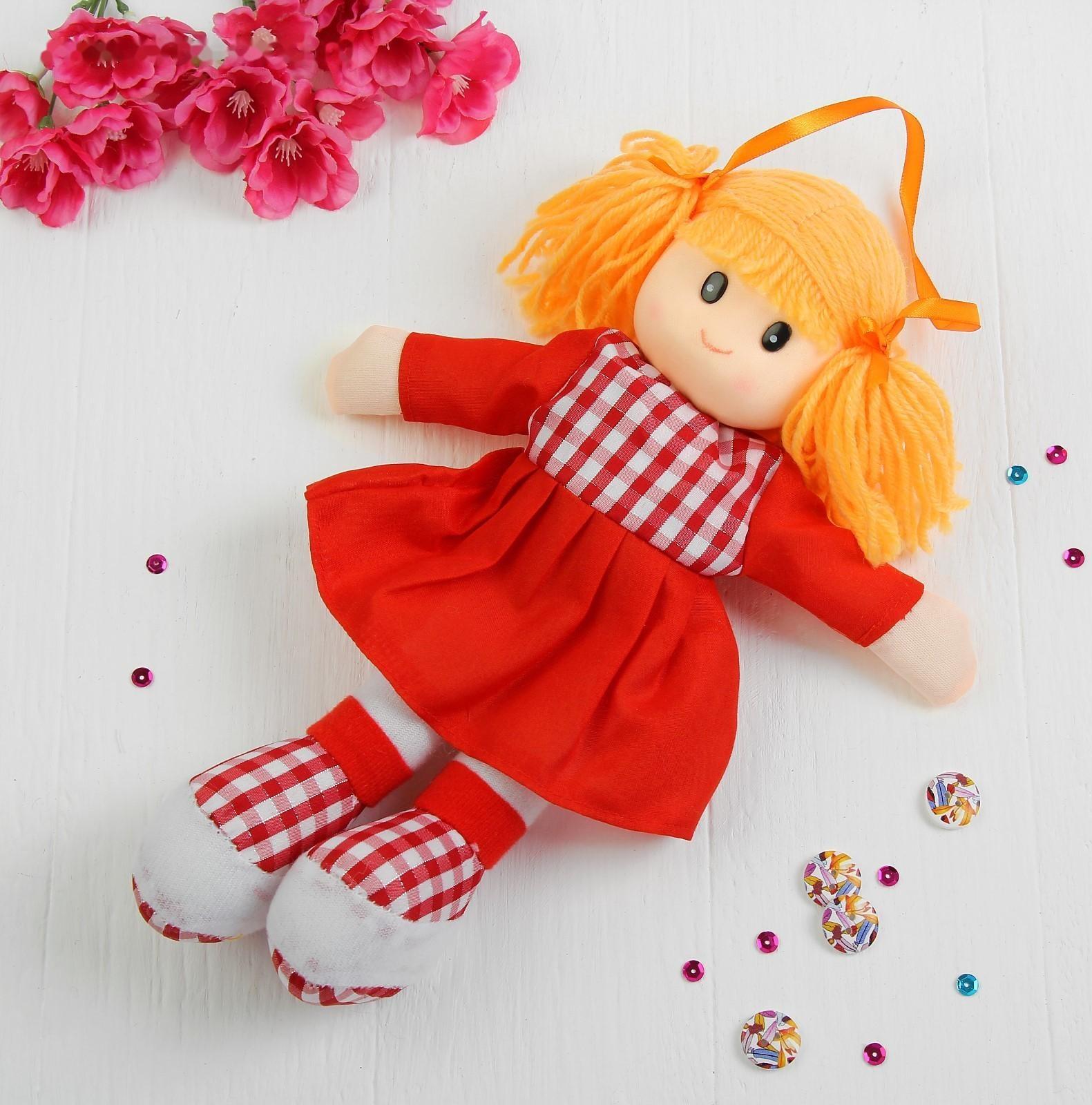 Мягкая игрушка «Кукла», платье в клетку, с воротничком, цвета МИКС