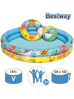 Бассейн надувной, 3 предмета: бассейн, мяч, круг, 122 х 20 см, от 2 лет, 51124 Bestway