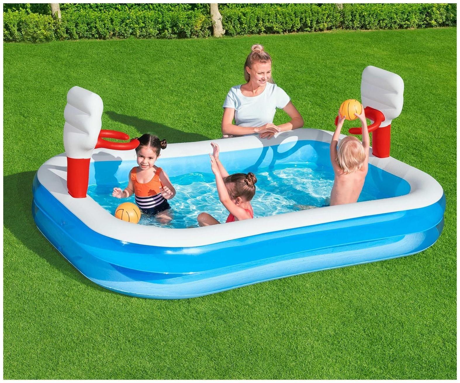 Бассейн надувной игровой «Баскетбол», 251 х 168 х 102 см, 2 мячика, от 3 лет, 54122 Bestway