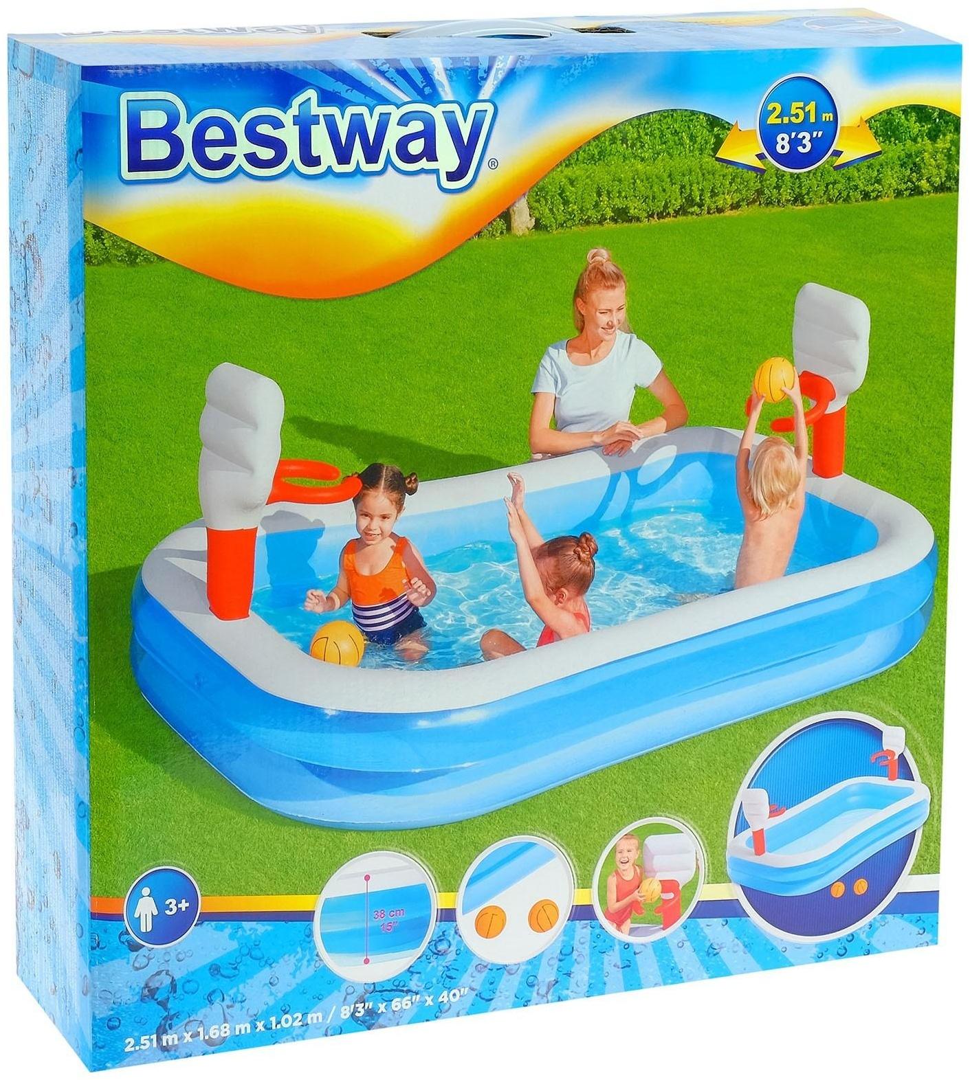 Бассейн надувной игровой «Баскетбол», 251 х 168 х 102 см, 2 мячика, от 3 лет, 54122 Bestway