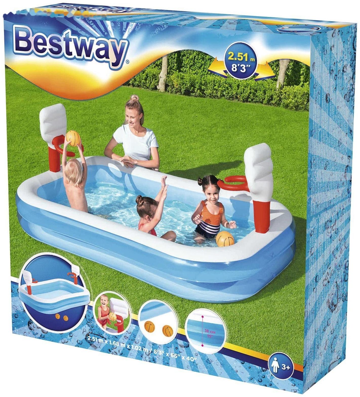 Бассейн надувной игровой «Баскетбол», 251 х 168 х 102 см, 2 мячика, от 3 лет, 54122 Bestway
