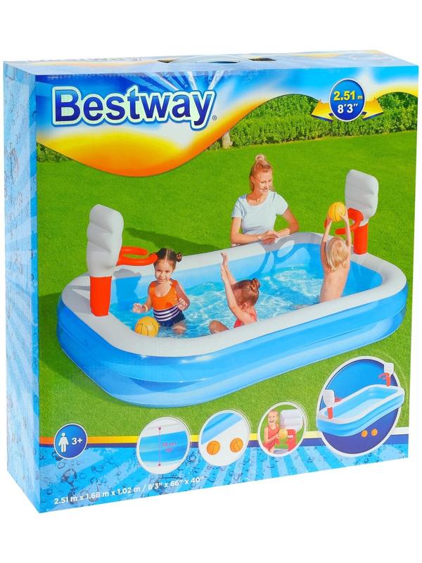 Бассейн надувной игровой «Баскетбол», 251 х 168 х 102 см, 2 мячика, от 3 лет, 54122 Bestway