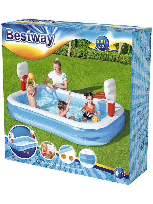 Бассейн надувной игровой «Баскетбол», 251 х 168 х 102 см, 2 мячика, от 3 лет, 54122 Bestway