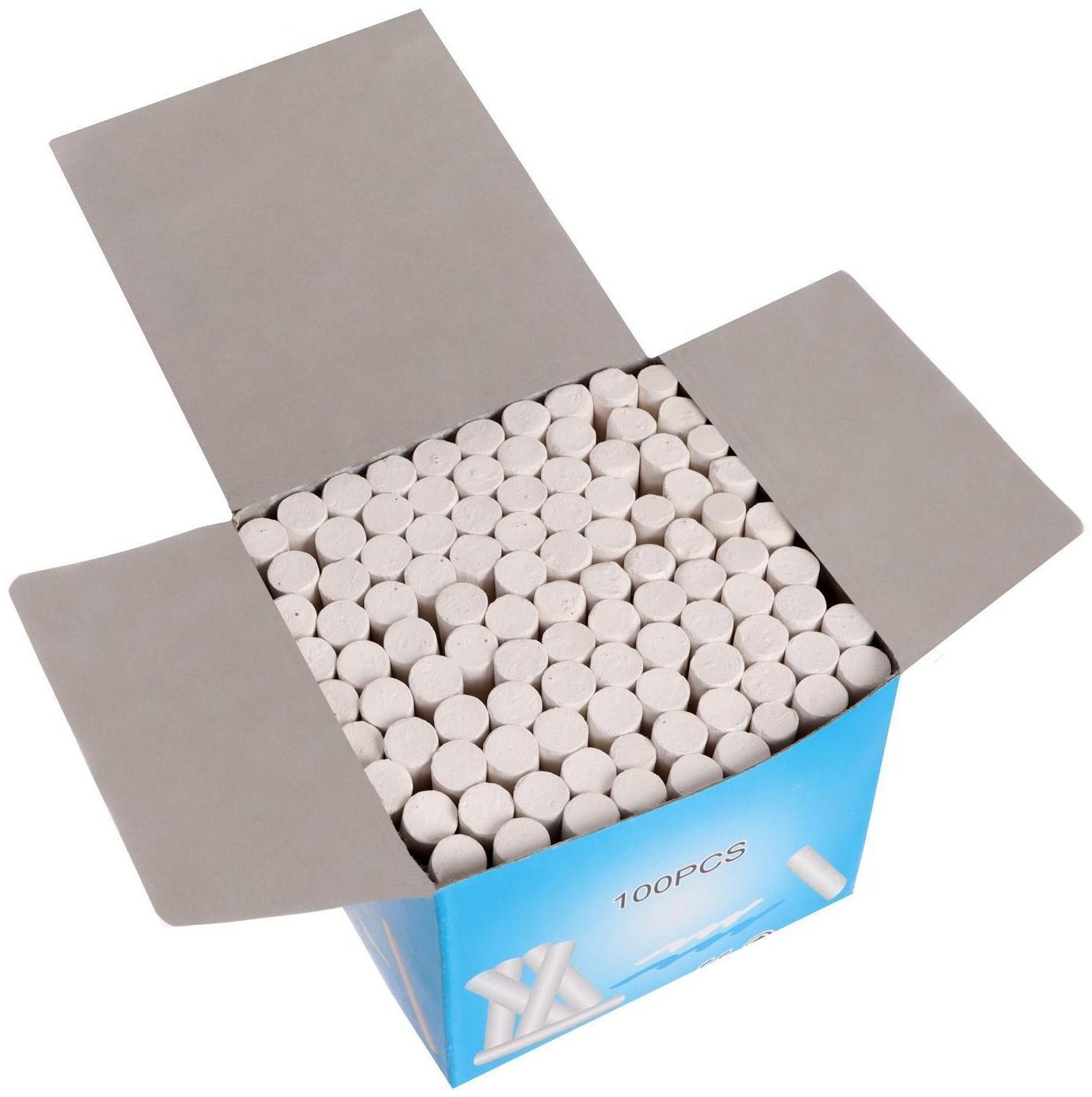 Мел школьный, белый, набор 100 штук, круглый, беспыльный, в картонной коробке