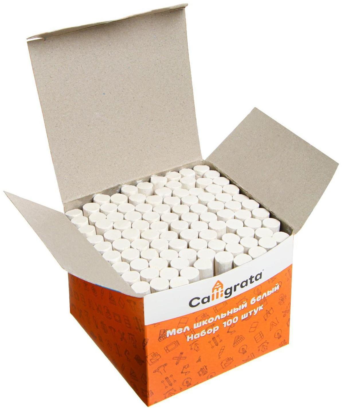 Мел школьный, белый, набор 100 штук, круглый, беспыльный, в картонной коробке