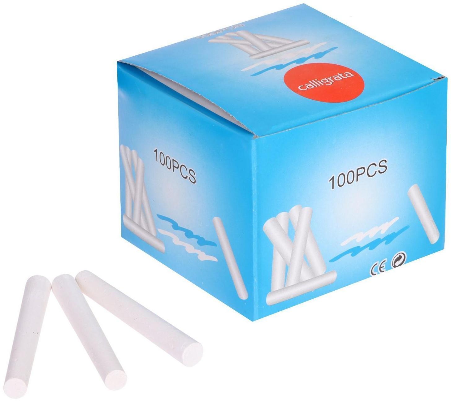 Мел школьный, белый, набор 100 штук, круглый, беспыльный, в картонной коробке