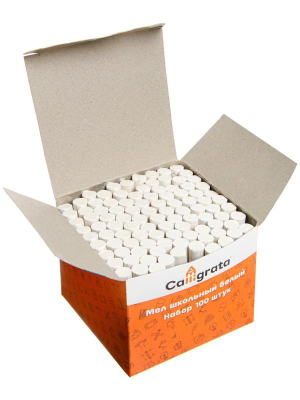 Мел школьный, белый, набор 100 штук, круглый, беспыльный, в картонной коробке