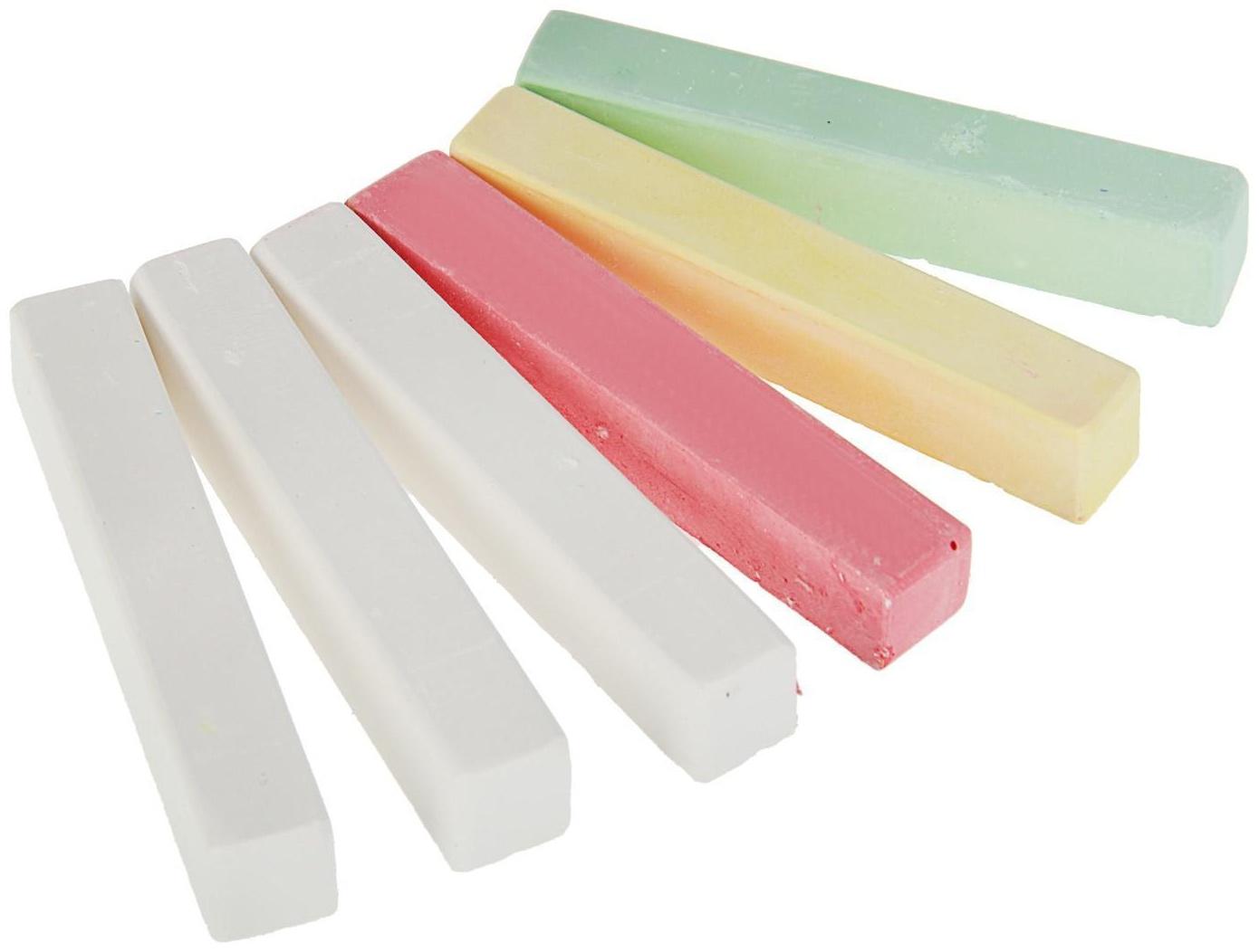 Мелки цветные Calligrata, в наборе 6 штук (3 белых + 3 цветных), квадратные